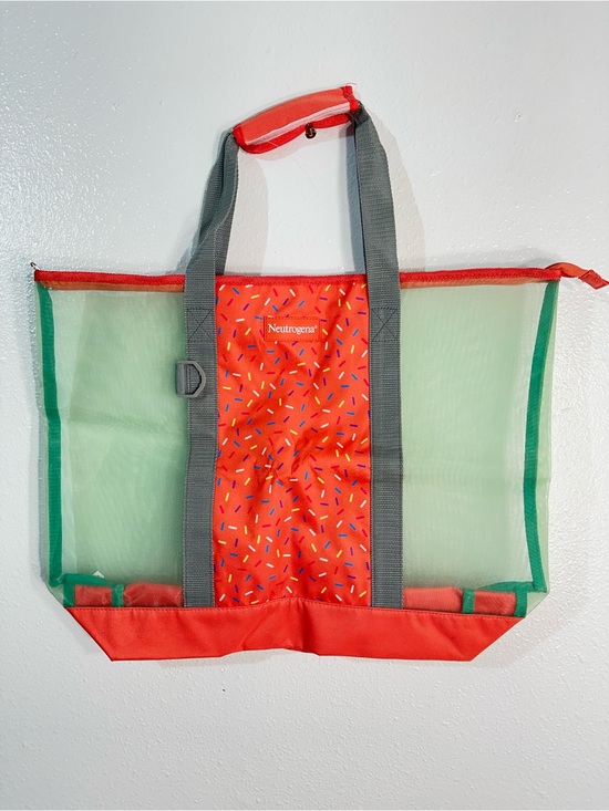 Neutrogena Handbags - Neutrogena Coral Mesh Tote with Green Trim and Gray Straps